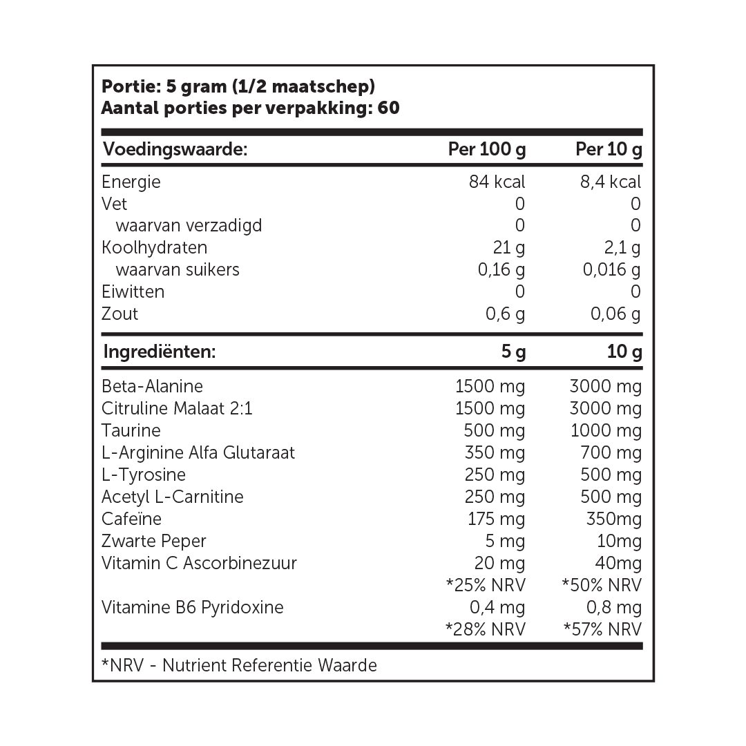 Pre-X Pre workout ingredientenlijst