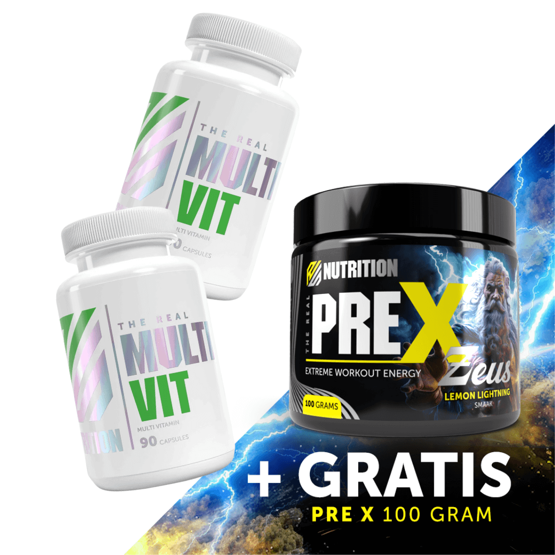 2x multivitamine + gratis PRE X Zeus 100g Lemon Lightning – pre workout actie RealSupps
