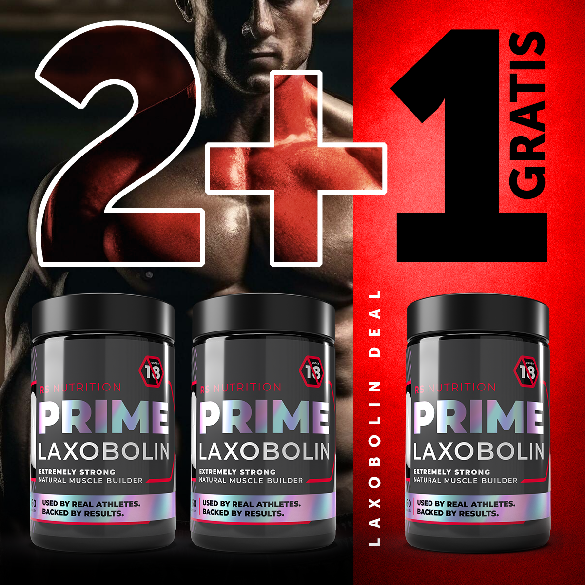 Spieropbouw supplement Laxobolin met 2+1 gratis deal voor krachtsporters
