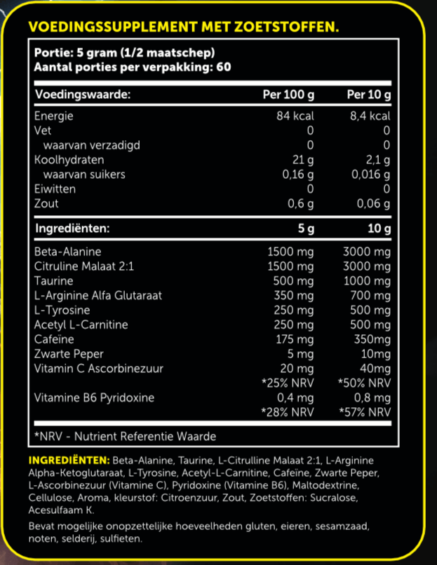 Pre X Lemon ingredientenlijst 