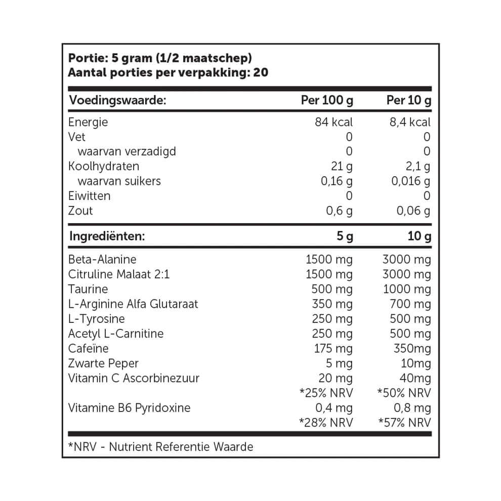 Pre x pre workout ingredientenlijst