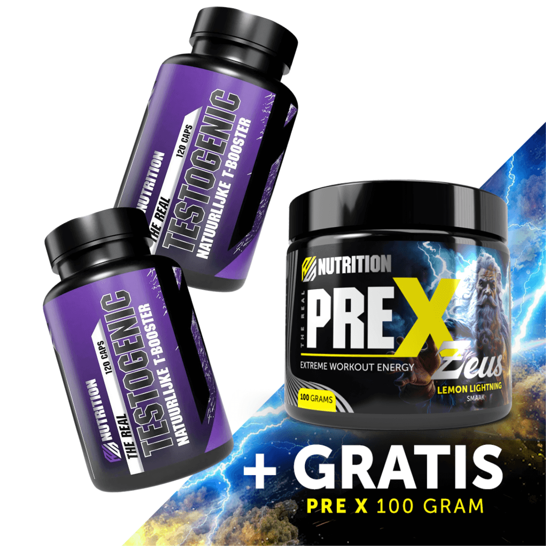 2x Testogenic + gratis PRE X Zeus 100g Lemon Lightning – testosteron booster actie RealSupps