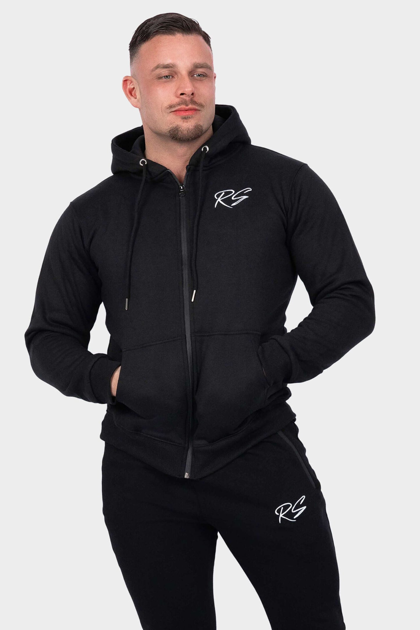 Zwarte Hoodie met rits voor heren   RealSupps